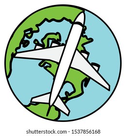world planet earth with airplane vector illustration design