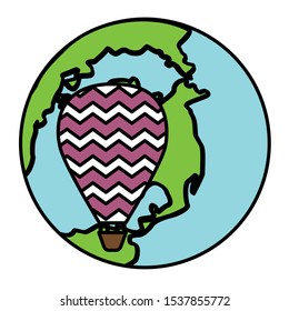 world planet earth with balloon air hot vector illustration design