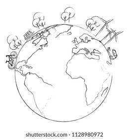 world planet earth with bicycle ecology
