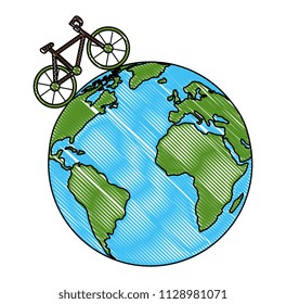 world planet earth with bicycle ecology