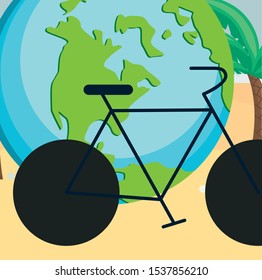 world planet earth with bicycle vector illustration design