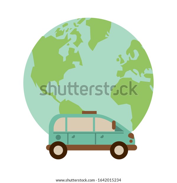 world planet earth with car vehicle vector\
illustration design