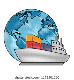 world planet earth with cargo ship
