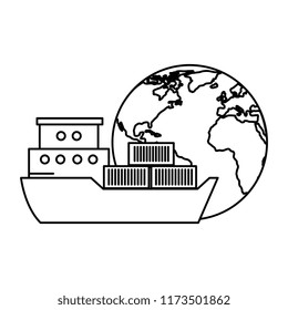 world planet earth with cargo ship