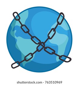 world planet earth with chain