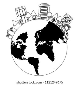 world planet earth with cityscape isolated icon
