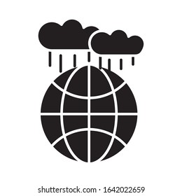 world planet earth with clouds rain flat style icon vector illustration design