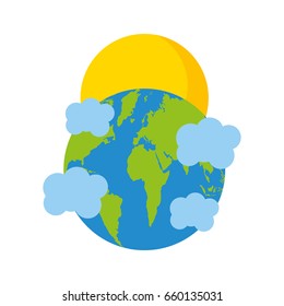 world planet earth with clouds and sun