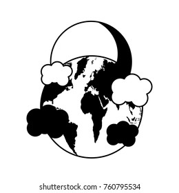 world planet earth with clouds and sun
