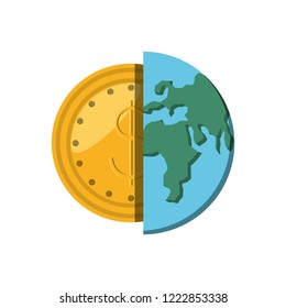 world planet earth with coin dollars
