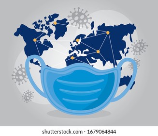 world planet earth with covid 19 and face mask vector illustration design