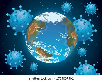 world planet earth with covid19 particles vector illustration design