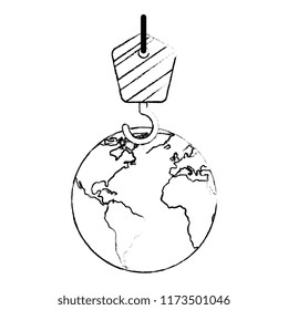 world planet earth with crane hook