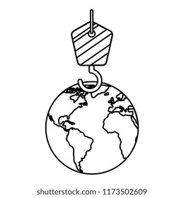 world planet earth with crane hook