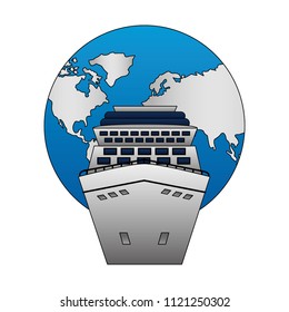 world planet earth with cruice ship isolated icon