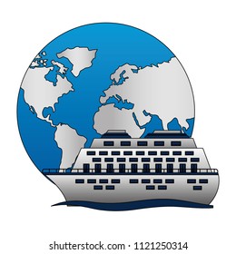 world planet earth with cruice ship isolated icon