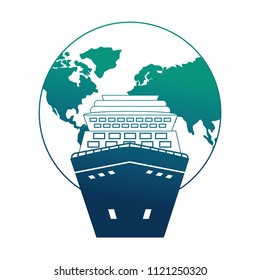 world planet earth with cruice ship isolated icon