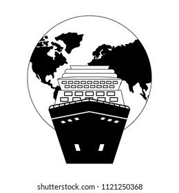 world planet earth with cruice ship isolated icon