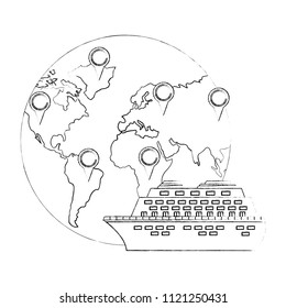 world planet earth with cruice ship and pointer location