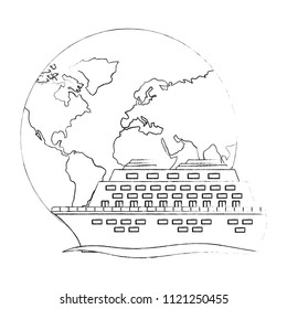 world planet earth with cruice ship isolated icon