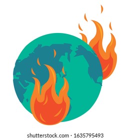 world planet earth with fire flame vector illustration design