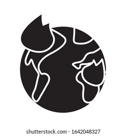 world planet earth with fire flames flat style icon vector illustration design
