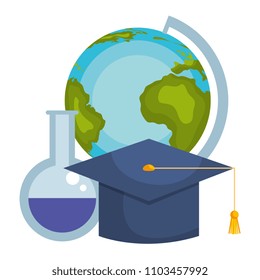 world planet earth with graduation hat and tube test