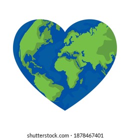 mundo planeta tierra con forma de corazón ecología icono ilustración vector diseño
