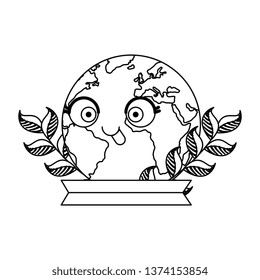 world planet earth with leafs character