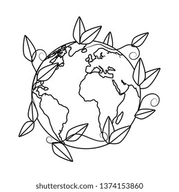 world planet earth with leafs plant