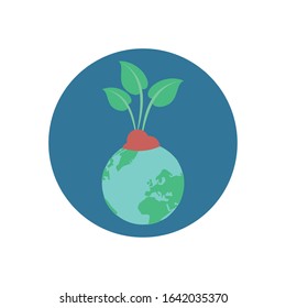 world planet earth with leafs plant vector illustration design