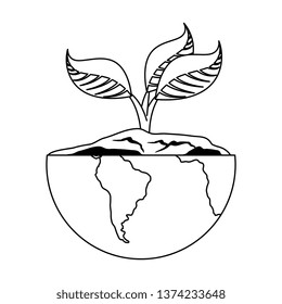 world planet earth with leafs tree plant