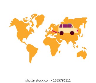 world planet earth maps with car vector illustration design