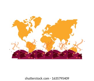 world planet earth maps with garbages bags vector illustration design