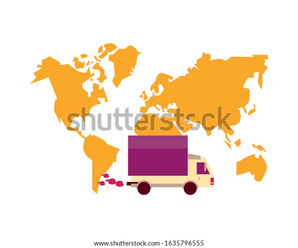 world planet earth maps with truck vector\
illustration design