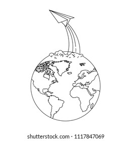 world planet earth with paper airplane