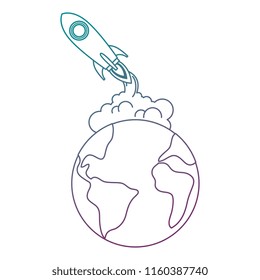 world planet earth with rocket flying