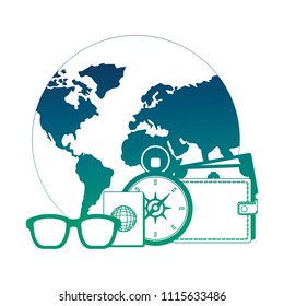 world planet earth with set tourism icons