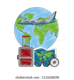 world planet earth with set tourism icons
