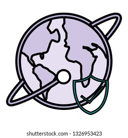 world planet earth with shield
