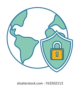 world planet earth with shield