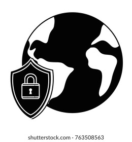 world planet earth with shield