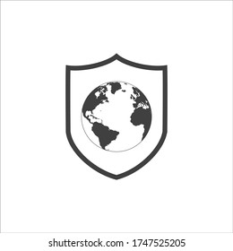 planetario mundial de la tierra con el diseño de ilustraciones vectoriales de iconos aislados de escudo. EPS10