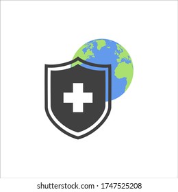 Welt Planet Erde mit Schild einzeln Symbol Vektorgrafik Design. EPS10
