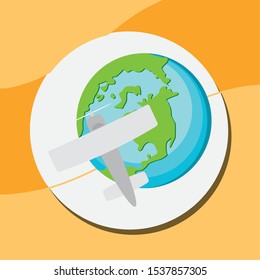 world planet earth with small plane vector illustration design