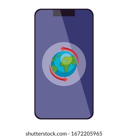 world planet earth in smartphone isolated icon vector illustration design