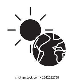 world planet earth with sun flat style icon vector illustration design