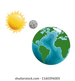 world planet earth with sun and moon