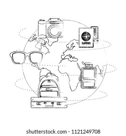 world planet earth with travel icons