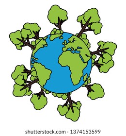 world planet earth with trees plants